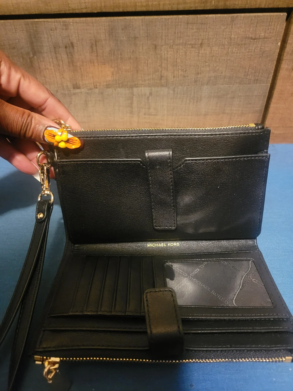 Michael Kors Black Studded Leather Wristlet